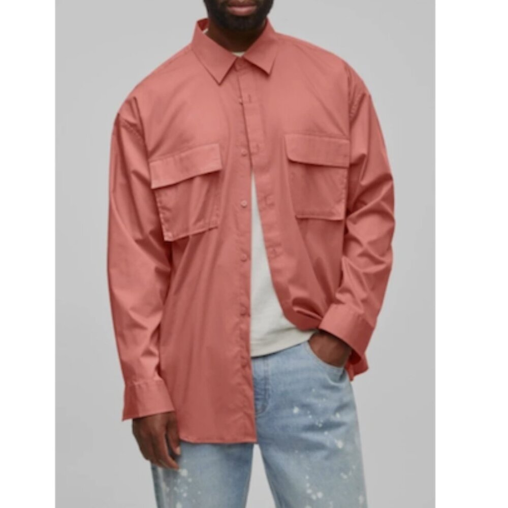 Mode of One Men's Long Sleeve Button Front Utility Shirt Sunbaked Clay Size XL